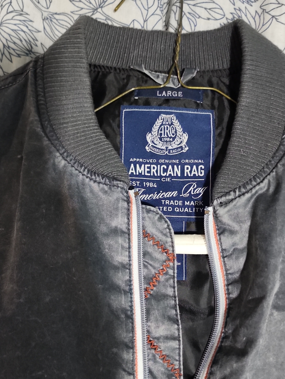 American Rag Gray Men's Bomber Jacket with Contrast Stitching